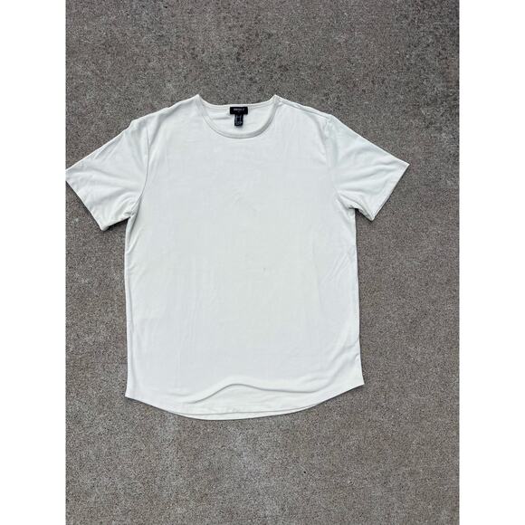 Forever 21 Top Men Size Large Cream Suede Feel Crewneck Short Sleeve Tee Shirt - Picture 1 of 4